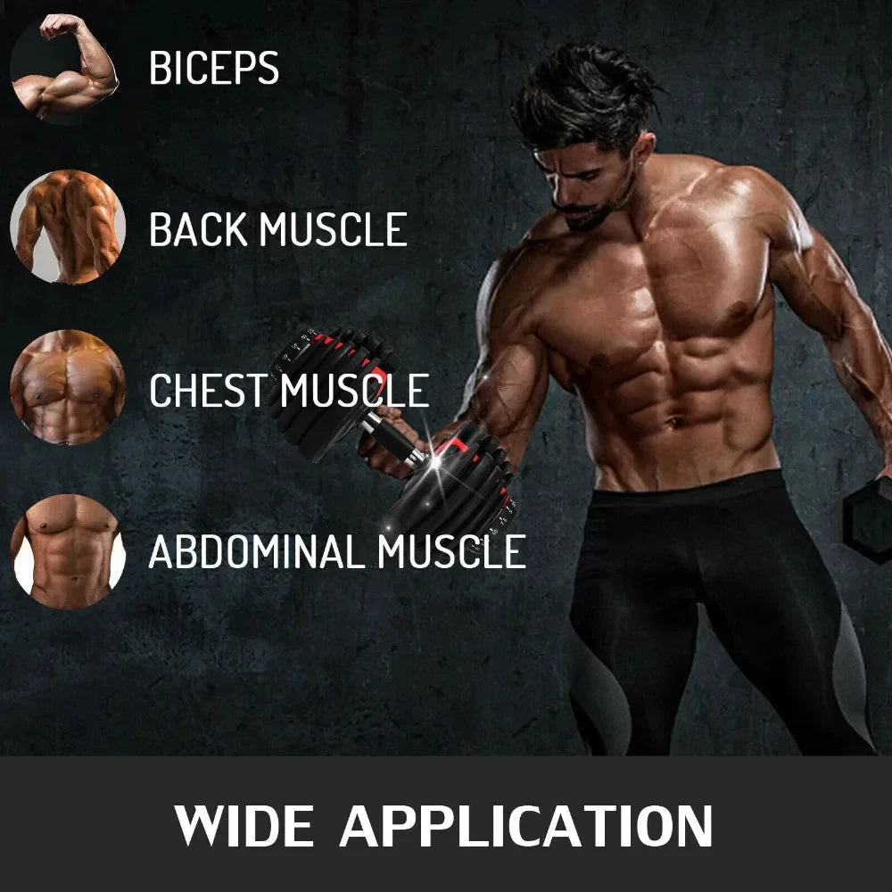 VEVOR Haltère réglable en acier 24/40KG 52.5/90LBS Fitness pour salle de sport à domicile, entraînement des bras et des muscles avec système QuickLock (rouge/noir)