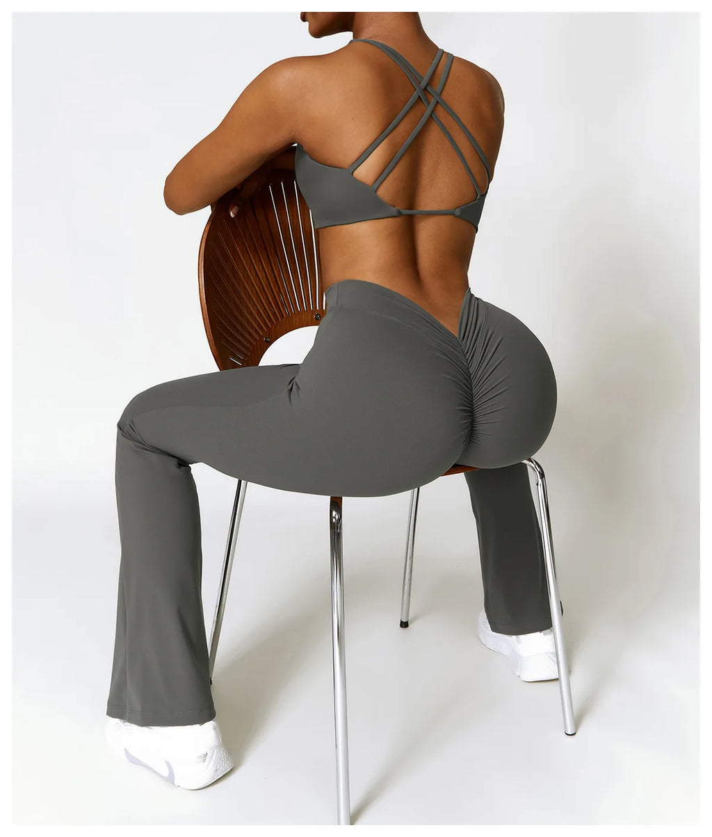 Femmes pantalons évasés Sport Leggings sans couture taille haute Yoga Leggings gymnastique entraînement Fitness séchage rapide Push Up Yoga pantalon femme serré