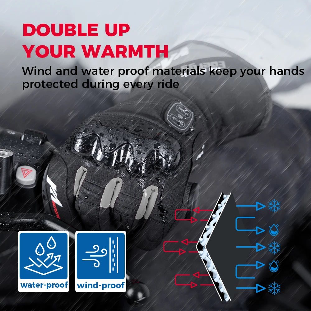 KEMIMOTO ski gants chauffants hiver gants chauffants pour motoneige chaud imperméable Rechargeable chauffage thermique Moto gants