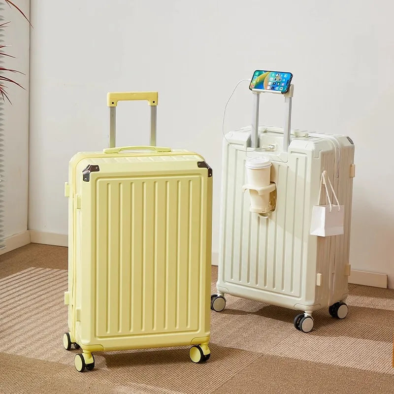 Bagage multifonctionnel pour femmes, valise d'embarquement 20 en voyage, mot de passe, boîte en cuir, roues silencieuses épaisses, nouvelle collection 2025