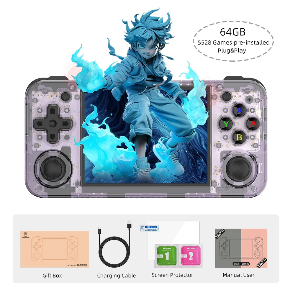 ANBERAlfred-Consoles portables RG35XX H pour jeux vidéo, lecteur de jeu rétro, écran IPS 3.5*640, 480 pouces, 3300 mAh, plus de 5000 jeux