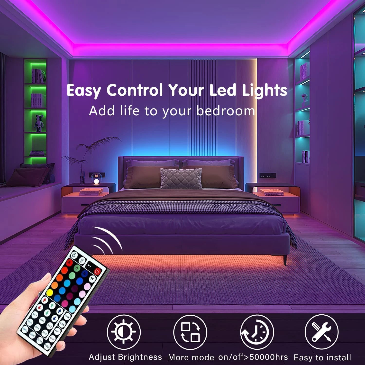 Bande lumineuse Led avec télécommande à 44 touches, 1m, 5m, 10m, 20m, RGB, pour salle murale, maison, chambre à coucher, décor de fête, rétro-éclairage TV