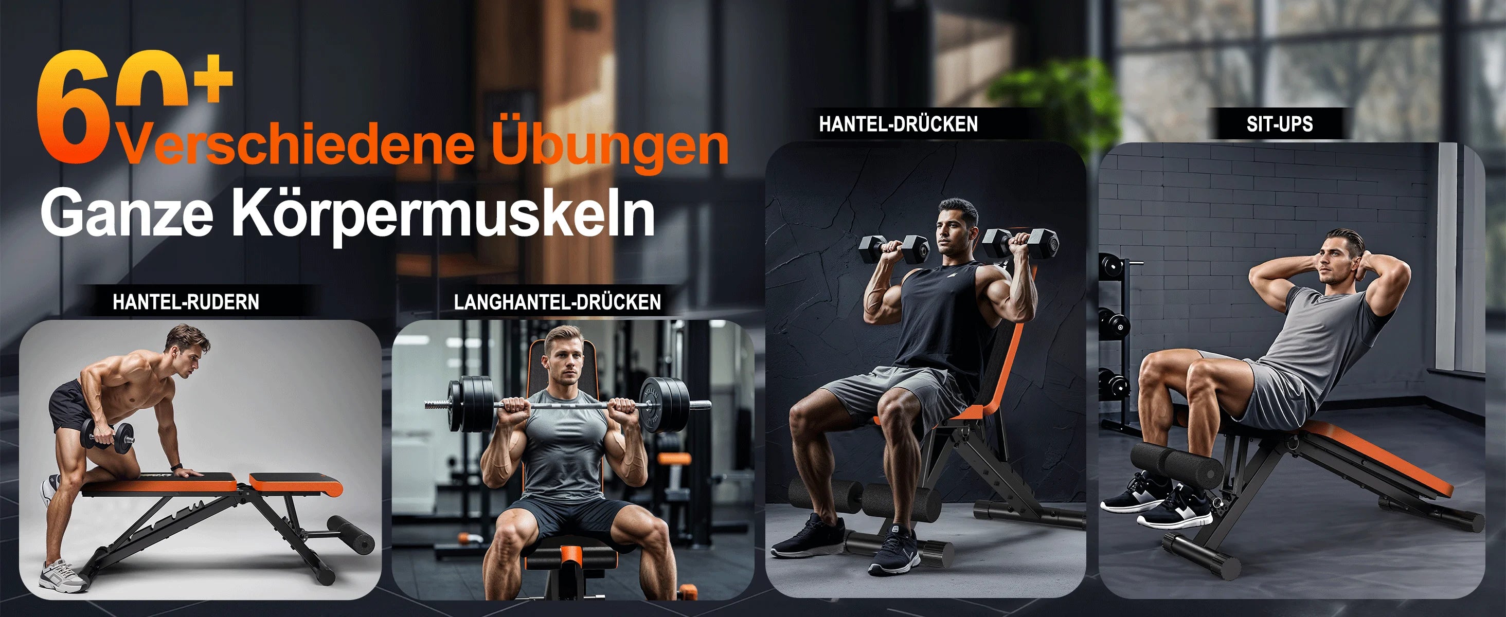 Banc de musculation pliable et réglable, banc d'entraînement multifonctionnel pour la maison avec une capacité de charge de 400 kg, banc incliné 4 en 1 (A200)