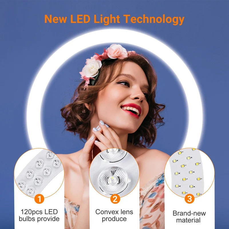 Anneau lumineux de 18 pouces avec trépied, 55W, 3000-5800K, CRI 90, lumière de Studio Photo pour Vlog, prise de vue vidéo, maquillage, Selfie