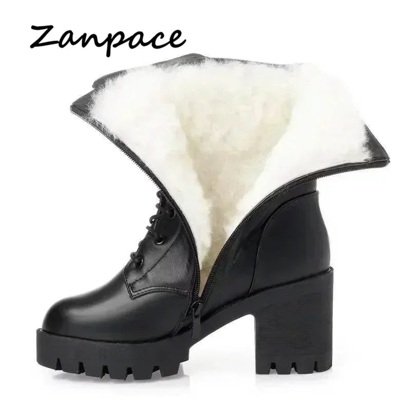 2025 hiver cuir femmes bottes d'hiver laine épaisse chaud femmes à talons hauts véritable botte de haute qualité femme bottes de neige femmes chaussures