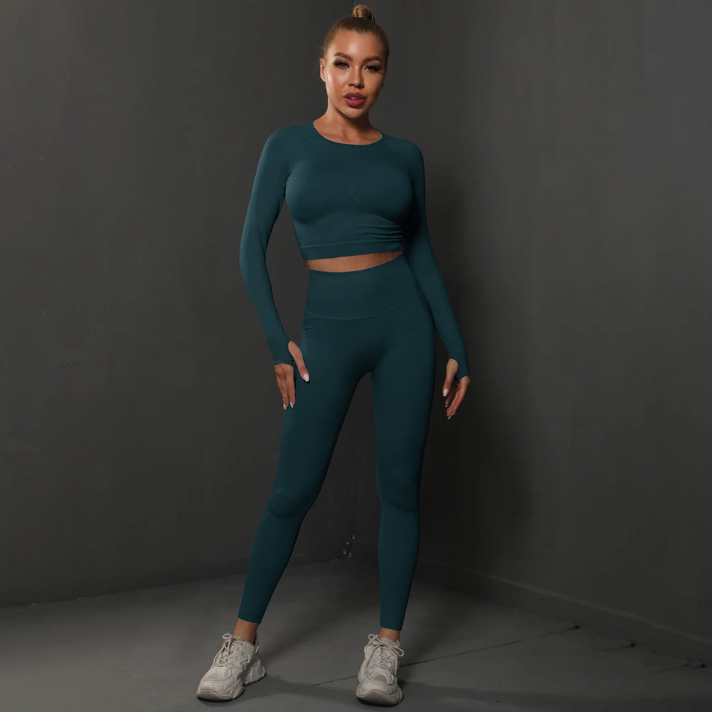 Ensemble de Yoga sans couture, haut court, Leggings taille haute, costumes pour femmes, vêtements d'entraînement de haute qualité, Fitness, ensemble deux pièces pour femmes