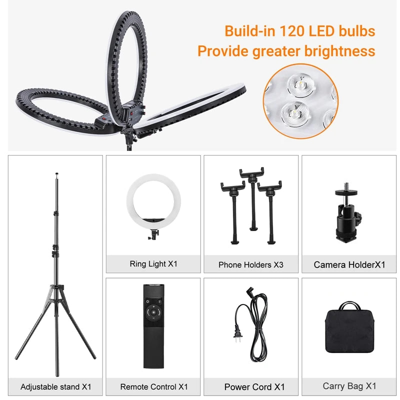 Anneau lumineux de 18 pouces avec trépied, 55W, 3000-5800K, CRI 90, lumière de Studio Photo pour Vlog, prise de vue vidéo, maquillage, Selfie