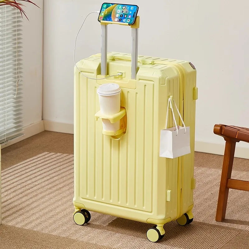 Bagage multifonctionnel pour femmes, valise d'embarquement 20 en voyage, mot de passe, boîte en cuir, roues silencieuses épaisses, nouvelle collection 2025