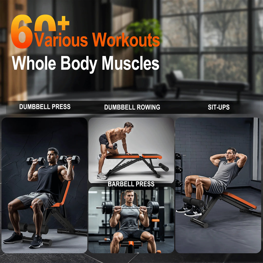 Banc de musculation pliable et réglable, banc d'entraînement multifonctionnel pour la maison avec une capacité de charge de 400 kg, banc incliné 4 en 1 (A200)