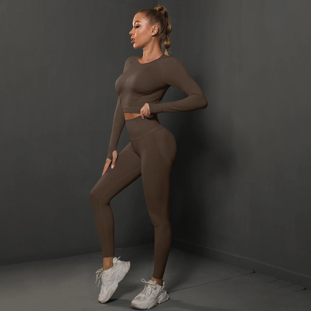 Ensemble de Yoga sans couture, haut court, Leggings taille haute, costumes pour femmes, vêtements d'entraînement de haute qualité, Fitness, ensemble deux pièces pour femmes