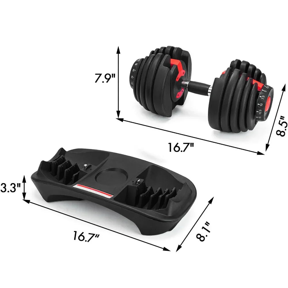 VEVOR Haltère réglable en acier 24/40KG 52.5/90LBS Fitness pour salle de sport à domicile, entraînement des bras et des muscles avec système QuickLock (rouge/noir)