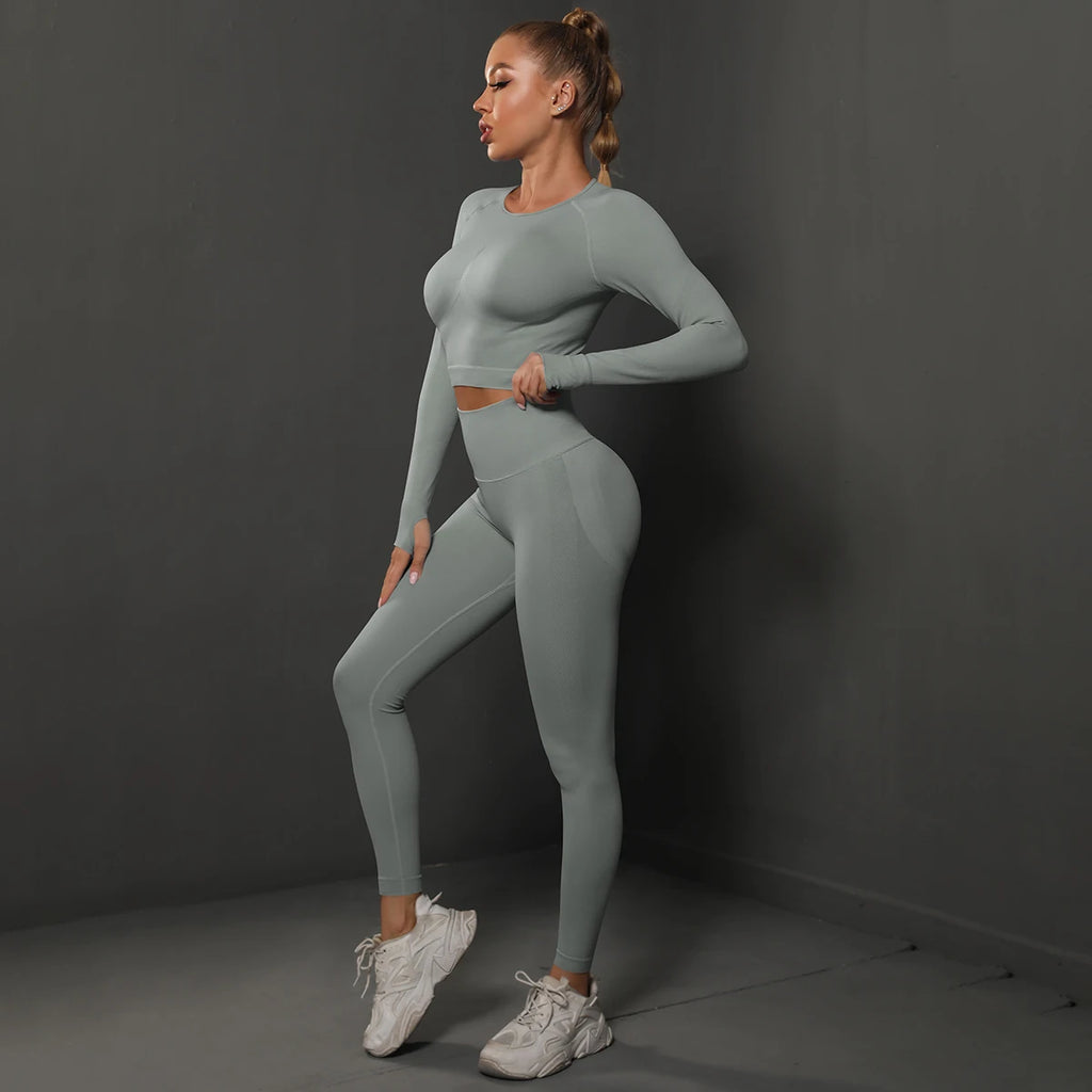 Ensemble de Yoga sans couture, haut court, Leggings taille haute, costumes pour femmes, vêtements d'entraînement de haute qualité, Fitness, ensemble deux pièces pour femmes