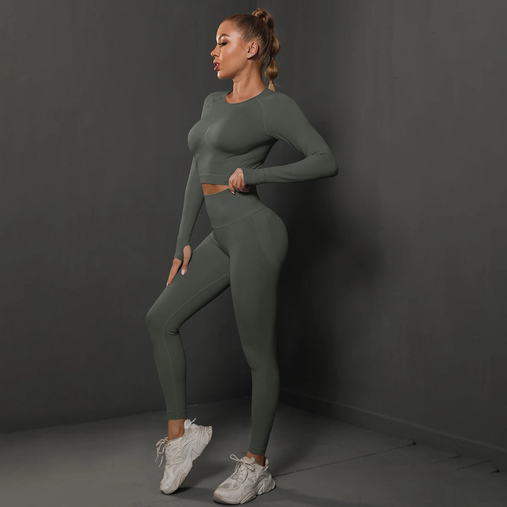 Ensemble de Yoga sans couture, haut court, Leggings taille haute, costumes pour femmes, vêtements d'entraînement de haute qualité, Fitness, ensemble deux pièces pour femmes