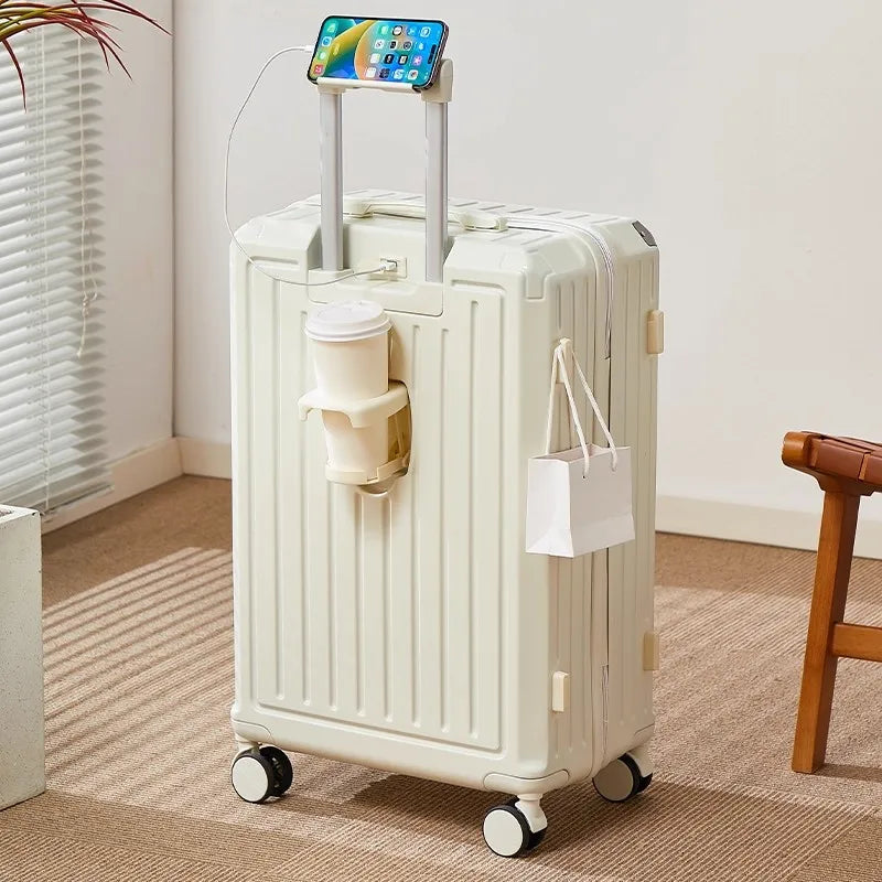 Bagage multifonctionnel pour femmes, valise d'embarquement 20 en voyage, mot de passe, boîte en cuir, roues silencieuses épaisses, nouvelle collection 2025
