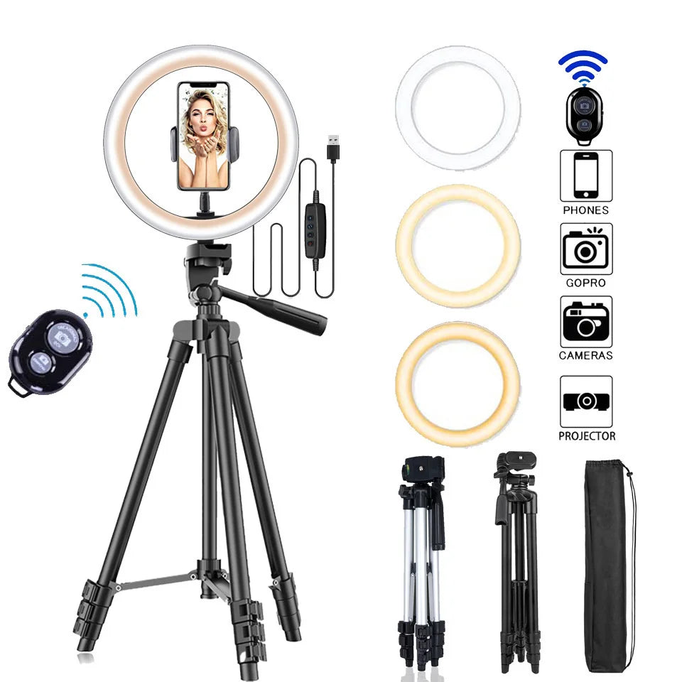 26cm Photo Ringlight Led Selfie anneau lumière téléphone télécommande lampe photographie éclairage avec trépied support Youtube vidéo