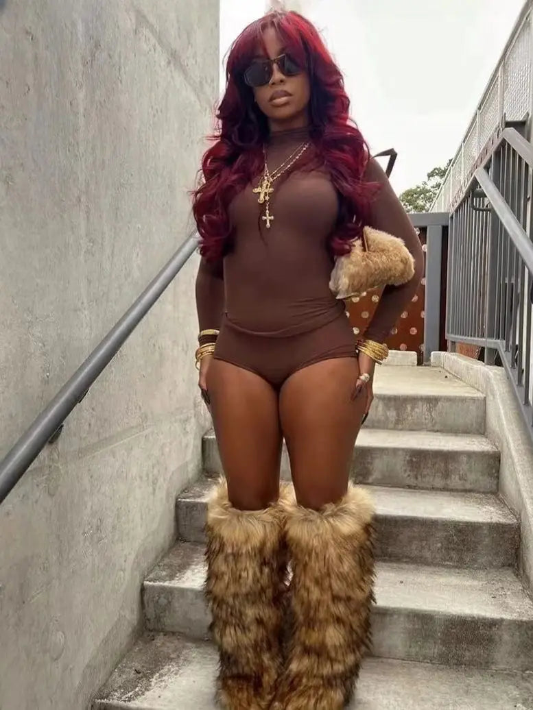 Bottes hautes au-dessus du genou pour femmes, fourrure de renard, bottes de neige en cachemire, bottes de jambe chaudes, l'offre elles coordonnantes, hiver, nouveau