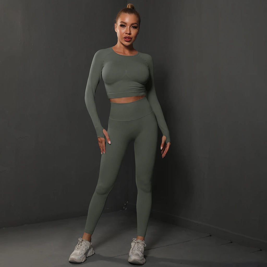 Ensemble de Yoga sans couture, haut court, Leggings taille haute, costumes pour femmes, vêtements d'entraînement de haute qualité, Fitness, ensemble deux pièces pour femmes