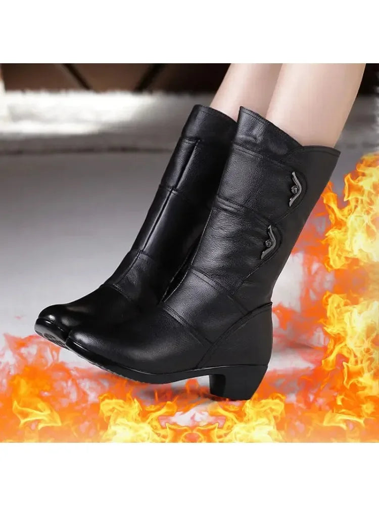 2025 hiver cuir femmes bottes d'hiver laine épaisse chaud femmes à talons hauts véritable botte de haute qualité femme bottes de neige femmes chaussures
