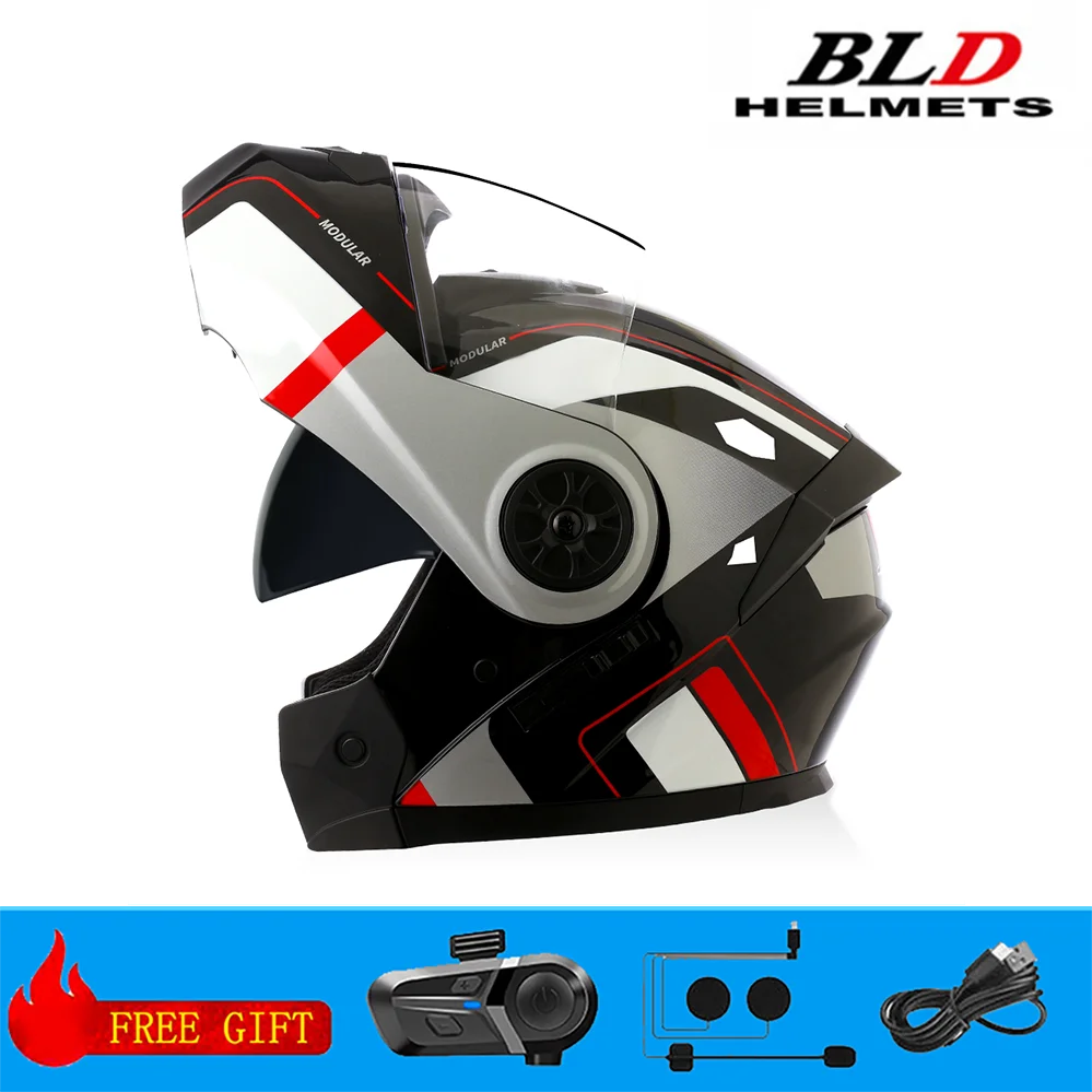 BLD Casque modulaire de moto rabattable Design intégral double visière antibuée léger durable matériau ABS Moto Racing Street