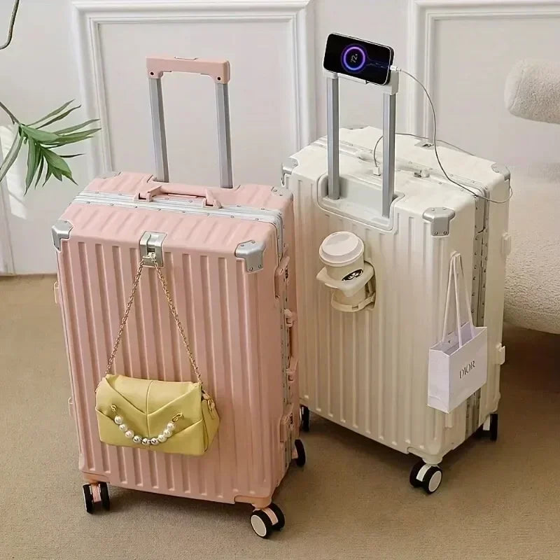 2025 nouvelle valise multifonction avec chargement USB cadre en aluminium + valise PC cabine de voyage porte-monnaie mâle et femelle 28/30 pouces 캐