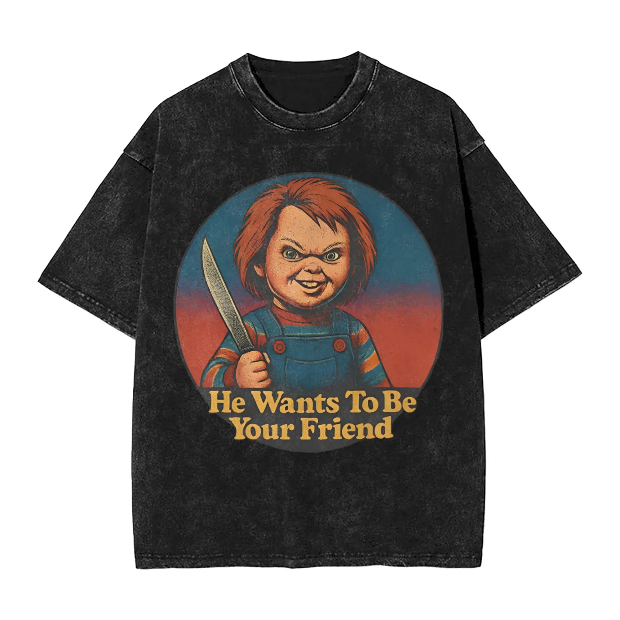 Childs Play Chucky et Tiffany objectifs de relation t-shirts pour hommes t-shirts délavés à manches courtes col rond T-Shirt 100% couverture en coton
