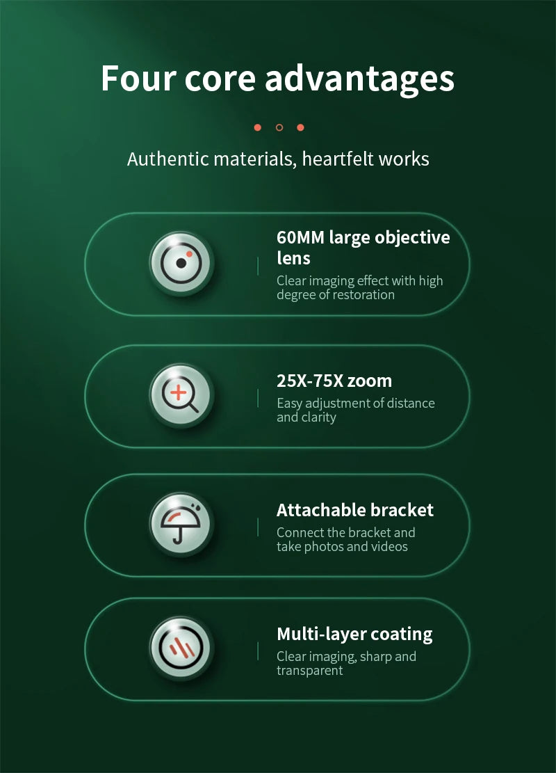 25-75x60 HD longue-vue puissant monoculaire Zoom télescope prisme étanche pour l'observation des oiseaux cible tir Camping