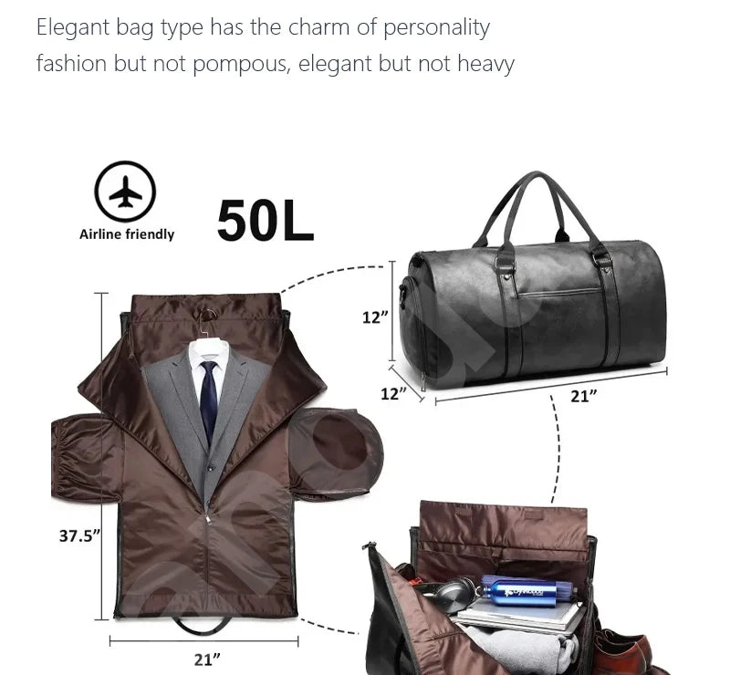 2025 nouveaux hommes grande capacité en cuir étanche week-end voyage affaires Convertible costume sac 2 en 1 main bagage à main sac