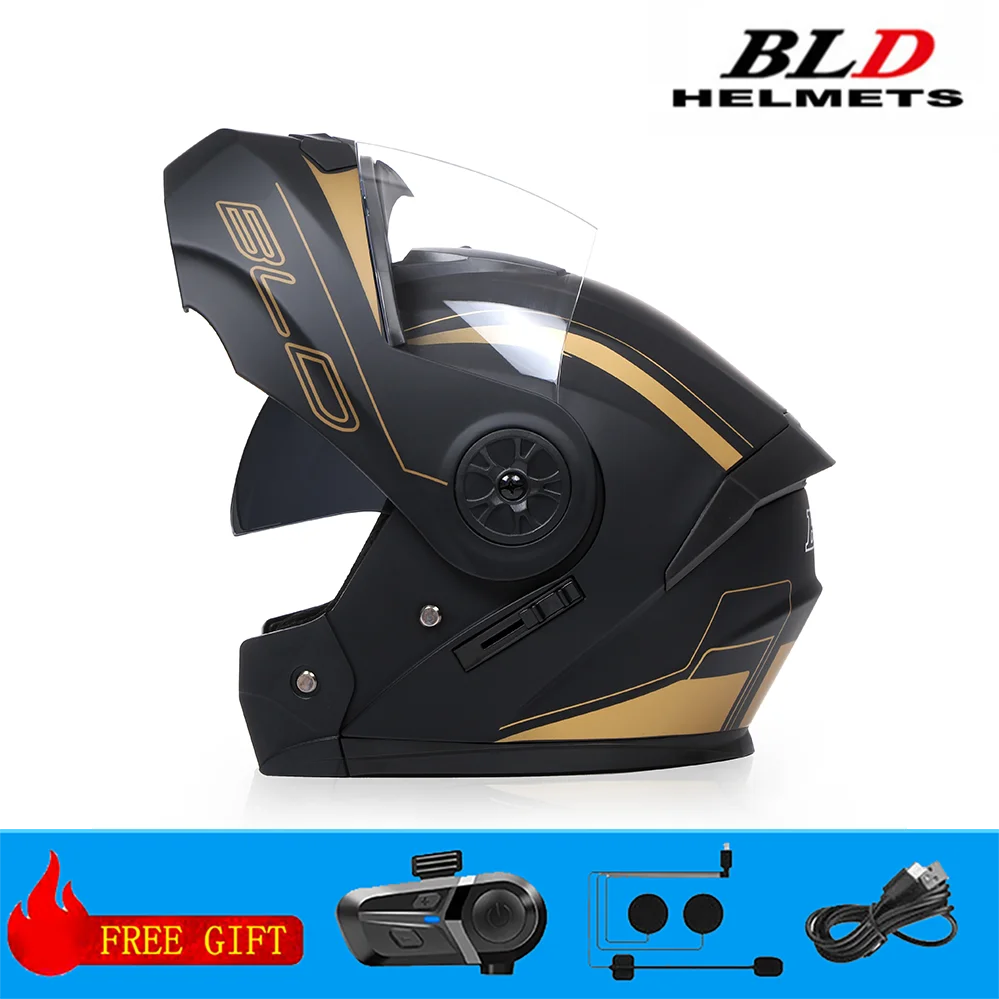 BLD Casque modulaire de moto rabattable Design intégral double visière antibuée léger durable matériau ABS Moto Racing Street