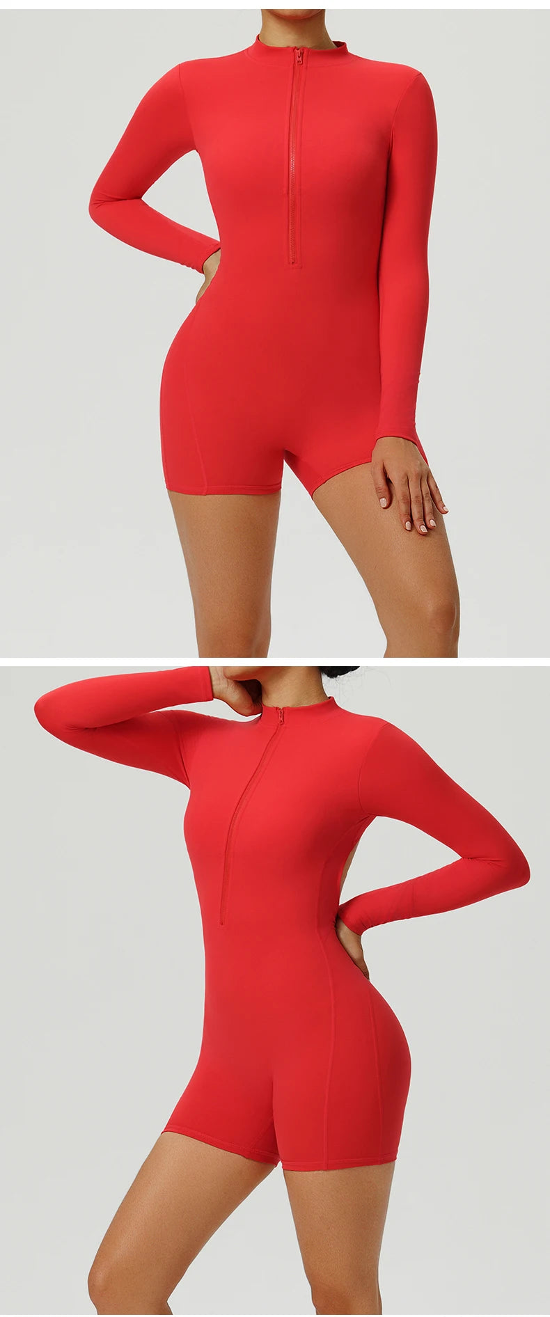 Combinaison de Yoga une pièce dos nu, fermeture éclair, manches longues, combinaison de sport, froissée, Push Up, entraînement de gymnastique, body de loisirs en plein air pour femmes