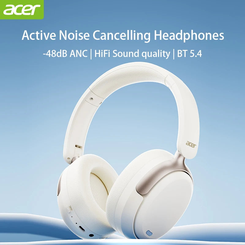 Acer OHR516 ANC casque sans fil 48dB suppression du bruit hi-res Audio spatial écouteur avec LDAC Bluetooth 5.4 sur l'oreille casque