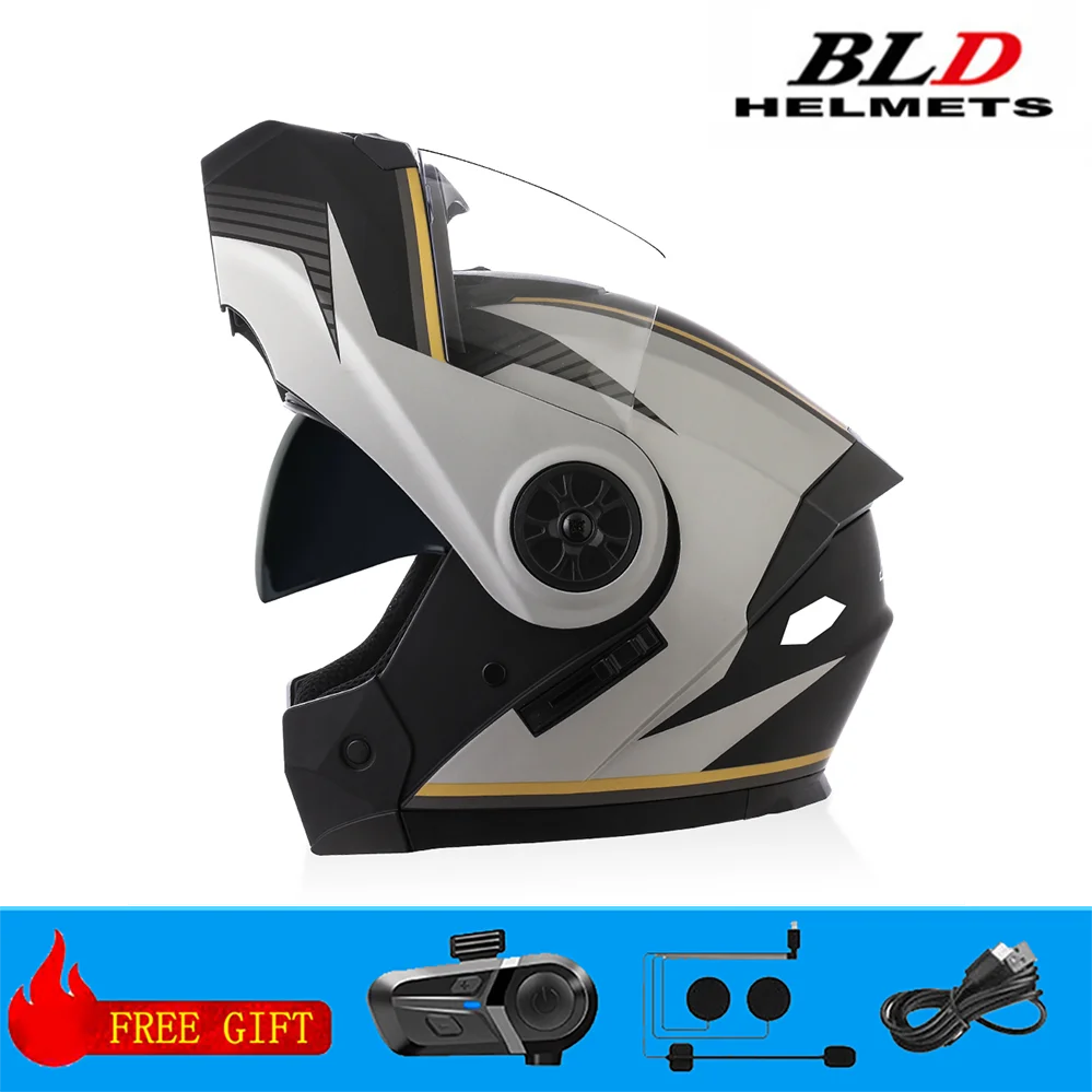 BLD Casque modulaire de moto rabattable Design intégral double visière antibuée léger durable matériau ABS Moto Racing Street