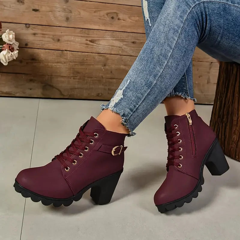 Bottes à lacets pour femmes, chaussures à talons hauts, bottes anti-aldes, mode extérieure, automne, hiver, haute qualité