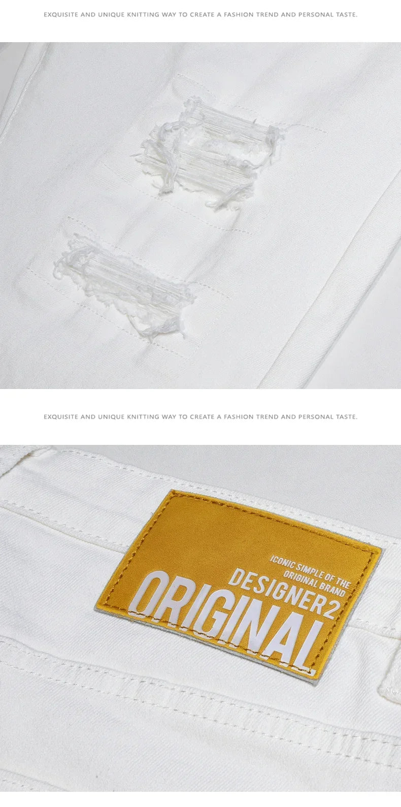 Jeans troués déchirés pour hommes, pantalons masculins blancs, streetwear confortable, denim, mode harem, tout match, commande, fjwear, nouveau