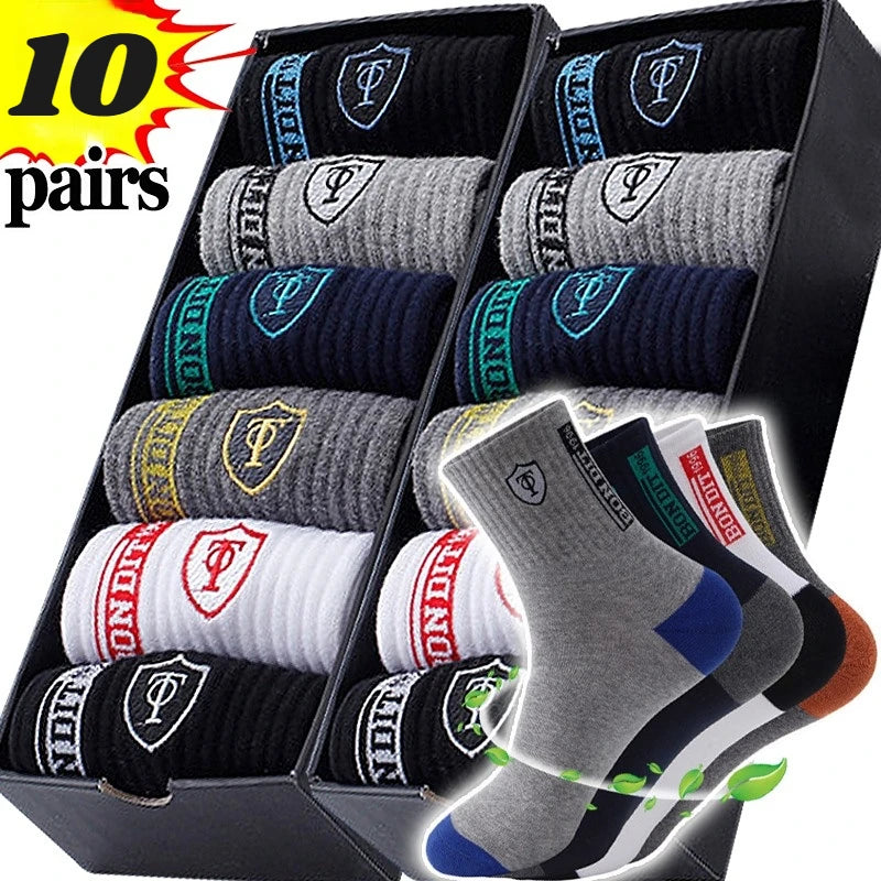 10 paires de chaussettes de basket-ball respirantes pour hommes, pour le printemps et l'automne, Absorption de la sueur, déodorantes, bas de sport