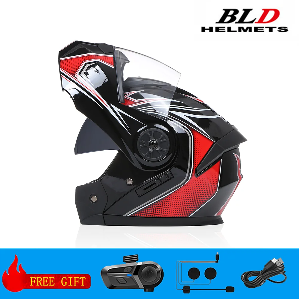 BLD Casque modulaire de moto rabattable Design intégral double visière antibuée léger durable matériau ABS Moto Racing Street