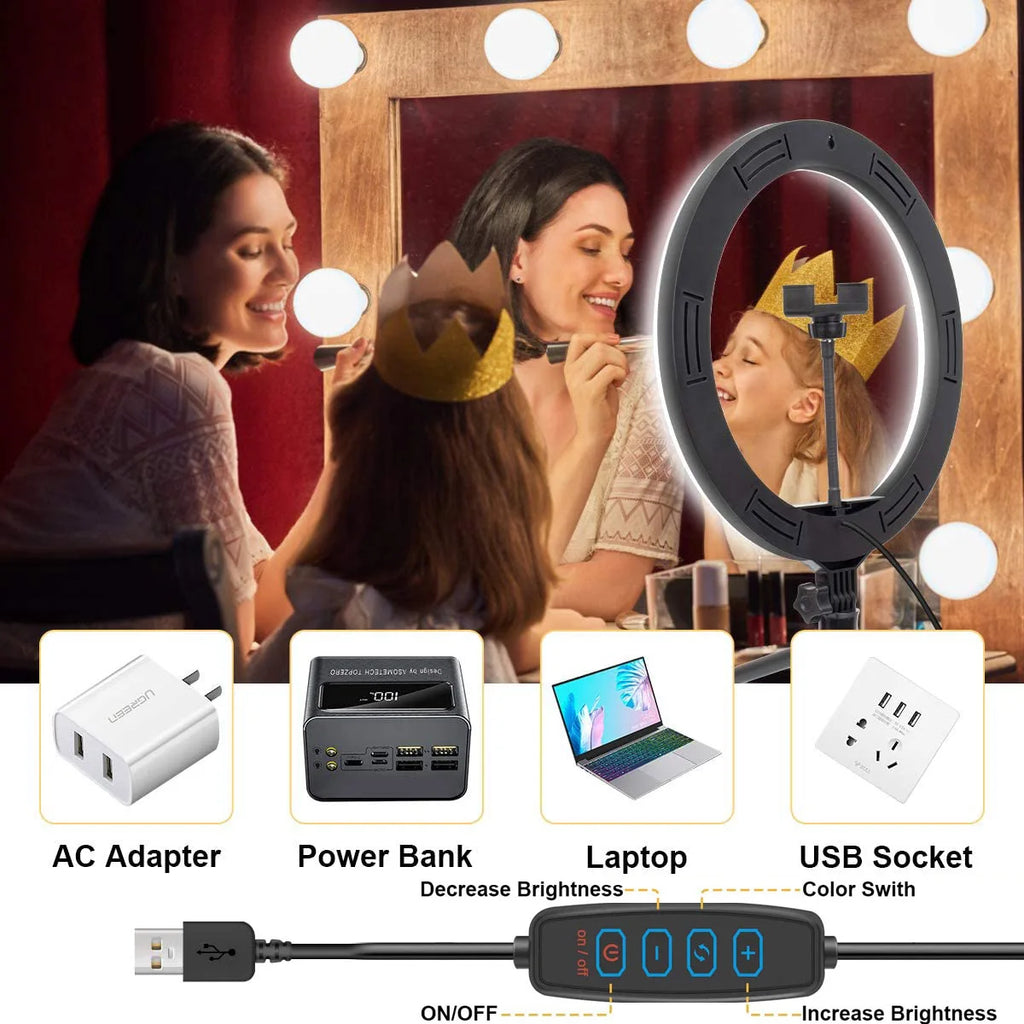 26 33CM lumières vidéo lumière variable Selfie LED anneau lumineux USB anneau lampe d'éclairage avec trépied pour faire Youtube Ringlight