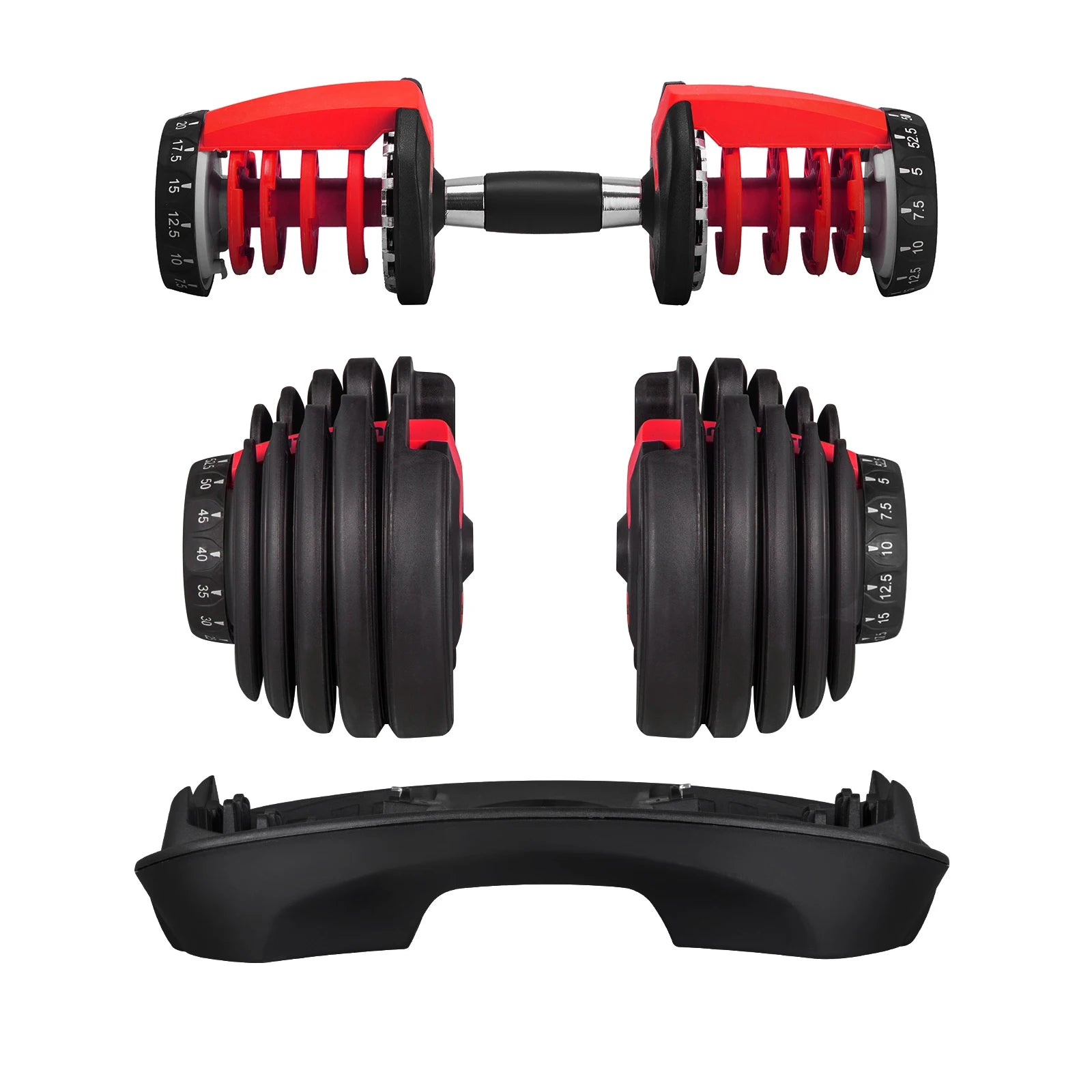 VEVOR Haltère réglable en acier 24/40KG 52.5/90LBS Fitness pour salle de sport à domicile, entraînement des bras et des muscles avec système QuickLock (rouge/noir)