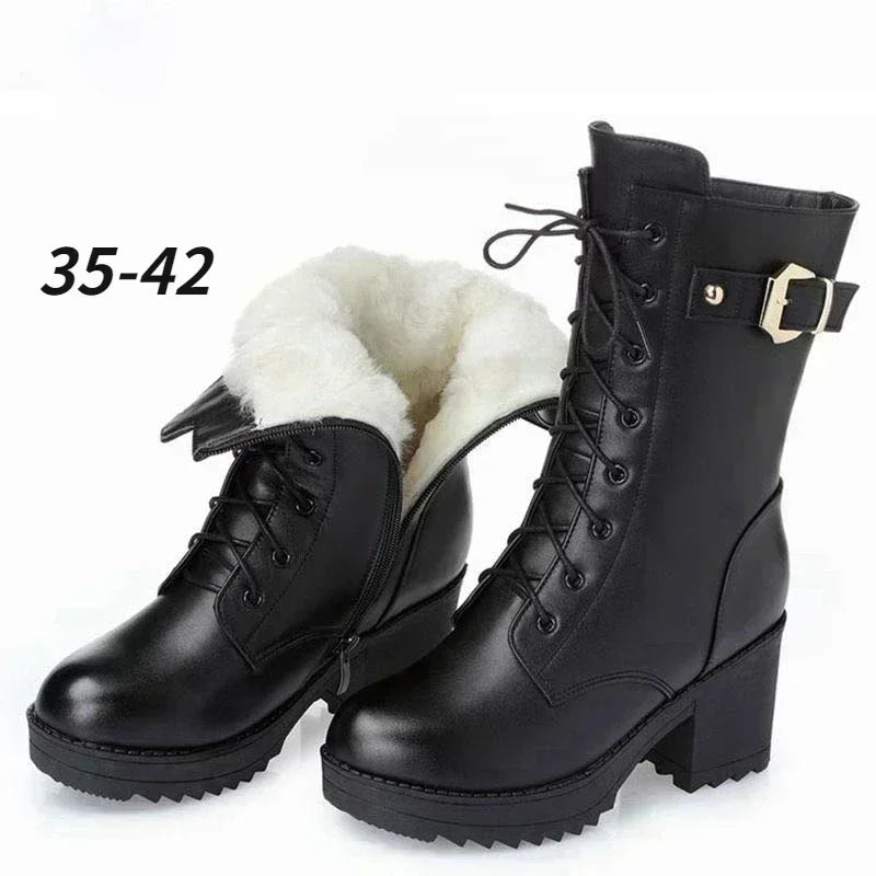 2025 hiver cuir femmes bottes d'hiver laine épaisse chaud femmes à talons hauts véritable botte de haute qualité femme bottes de neige femmes chaussures
