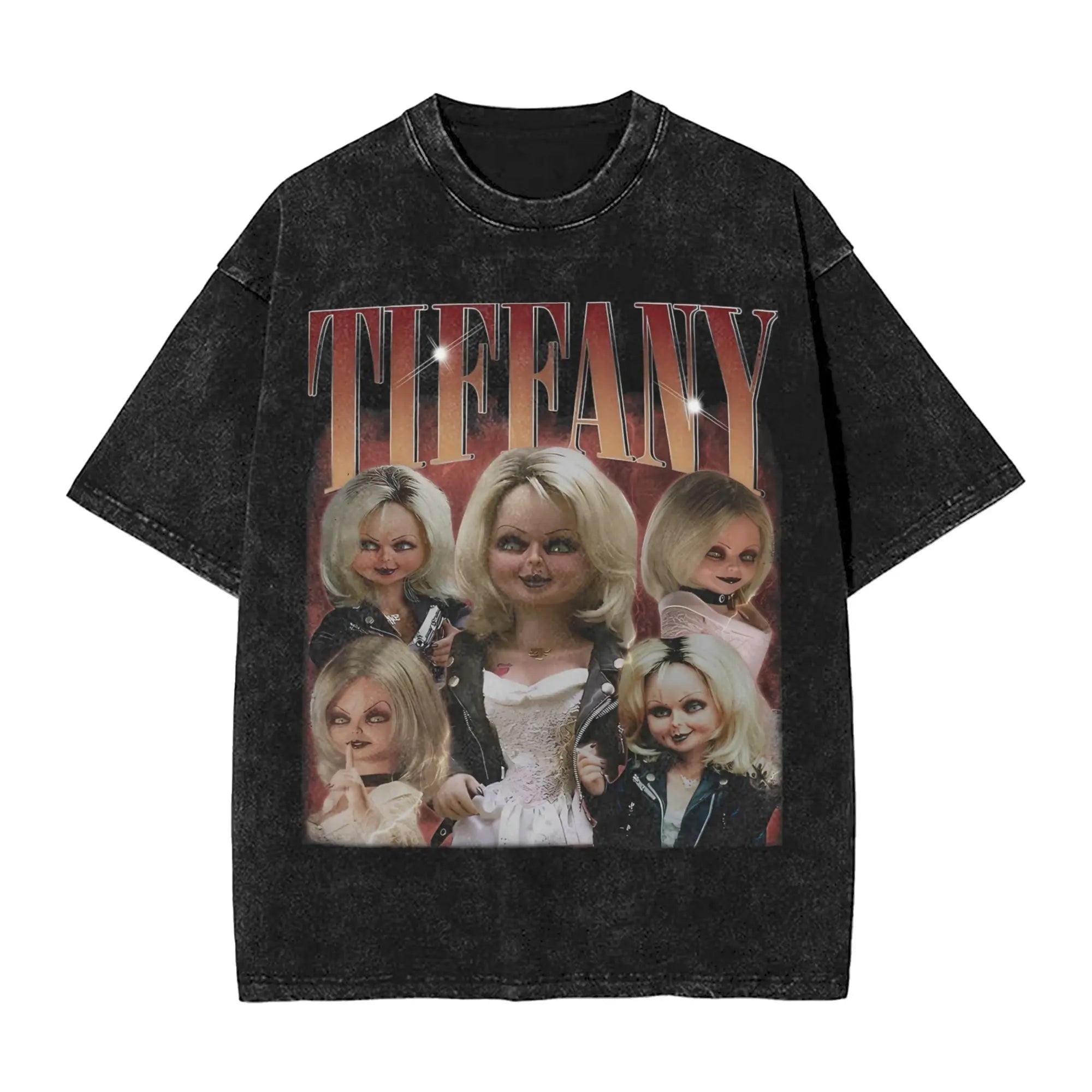 Childs Play Chucky et Tiffany objectifs de relation t-shirts pour hommes t-shirts délavés à manches courtes col rond T-Shirt 100% couverture en coton