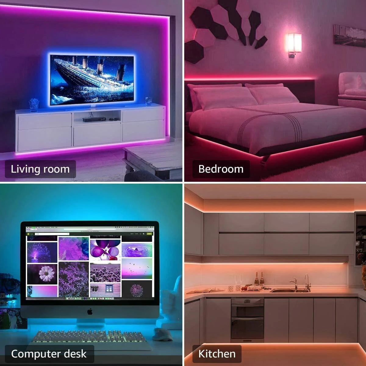 Bande lumineuse Led avec télécommande à 44 touches, 1m, 5m, 10m, 20m, RGB, pour salle murale, maison, chambre à coucher, décor de fête, rétro-éclairage TV