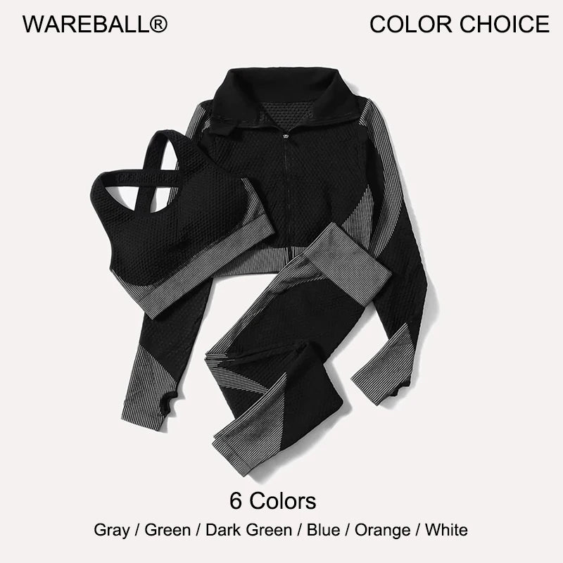 Leggings de yoga imbibés sans couture pour femmes, pantalons de yoga, vêtements avec fermeture éclair, haut court à manches longues, vêtements de fitness, ensemble de gymnastique sportive, 2 pièces, 3 pièces