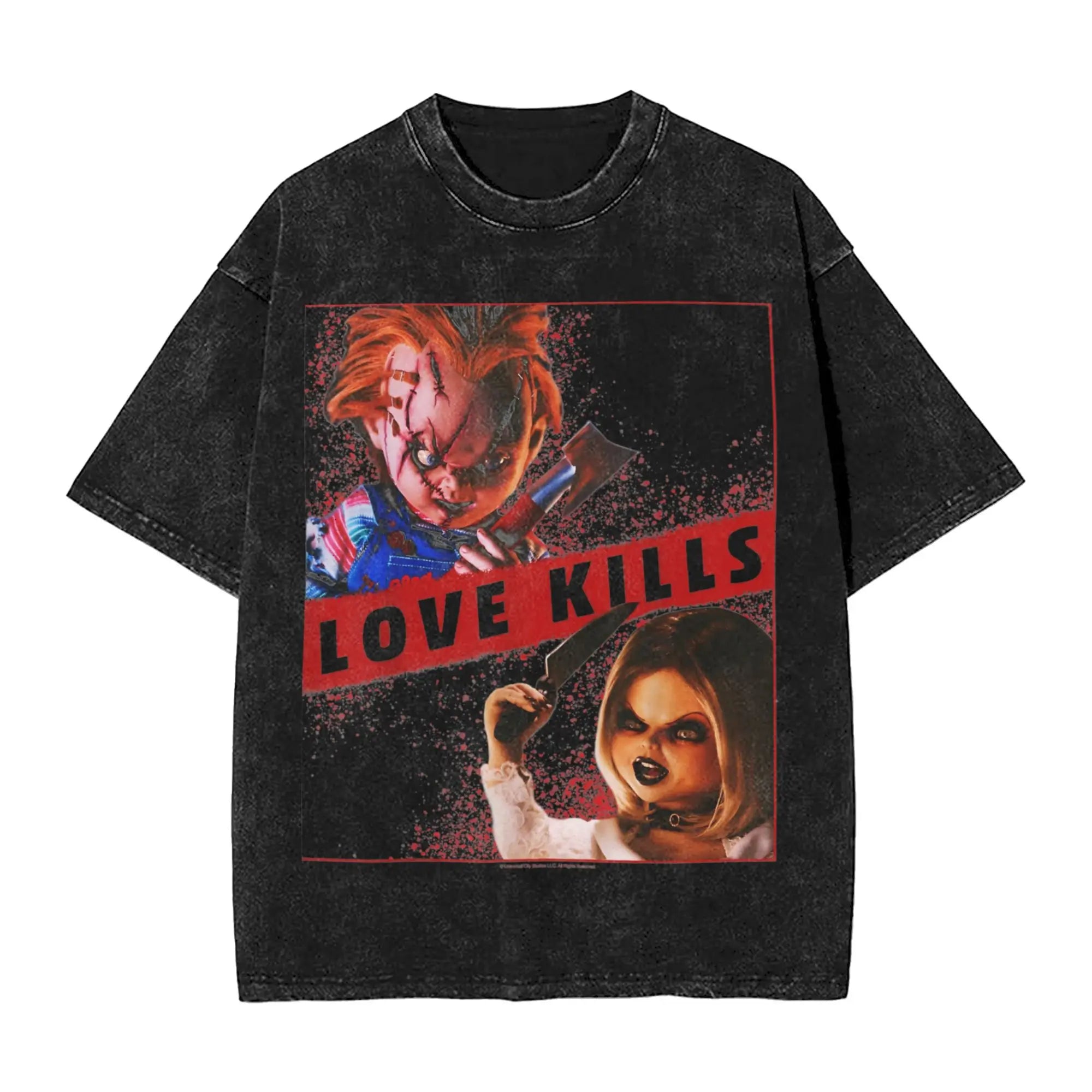 Childs Play Chucky et Tiffany objectifs de relation t-shirts pour hommes t-shirts délavés à manches courtes col rond T-Shirt 100% couverture en coton