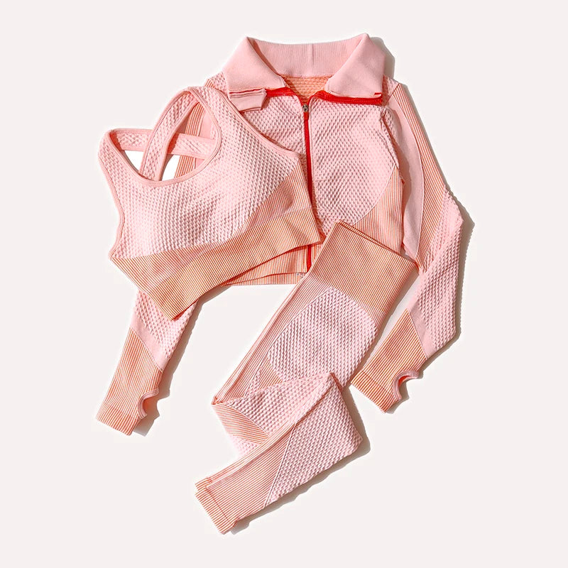 Leggings de yoga imbibés sans couture pour femmes, pantalons de yoga, vêtements avec fermeture éclair, haut court à manches longues, vêtements de fitness, ensemble de gymnastique sportive, 2 pièces, 3 pièces