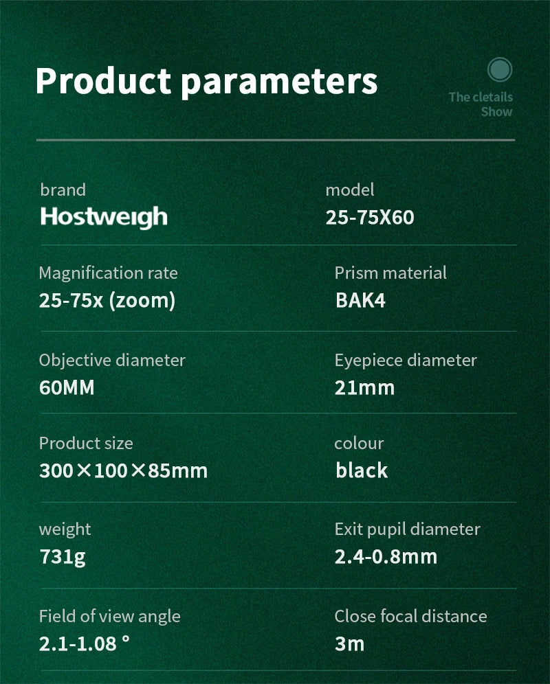 25-75x60 HD longue-vue puissant monoculaire Zoom télescope prisme étanche pour l'observation des oiseaux cible tir Camping