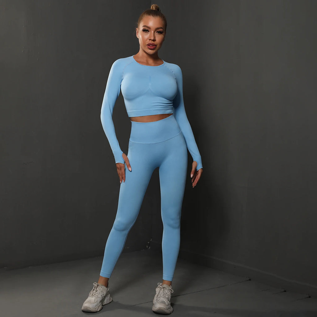 Ensemble de Yoga sans couture, haut court, Leggings taille haute, costumes pour femmes, vêtements d'entraînement de haute qualité, Fitness, ensemble deux pièces pour femmes