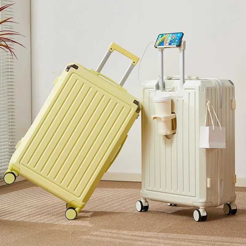 Bagage multifonctionnel pour femmes, valise d'embarquement 20 en voyage, mot de passe, boîte en cuir, roues silencieuses épaisses, nouvelle collection 2025