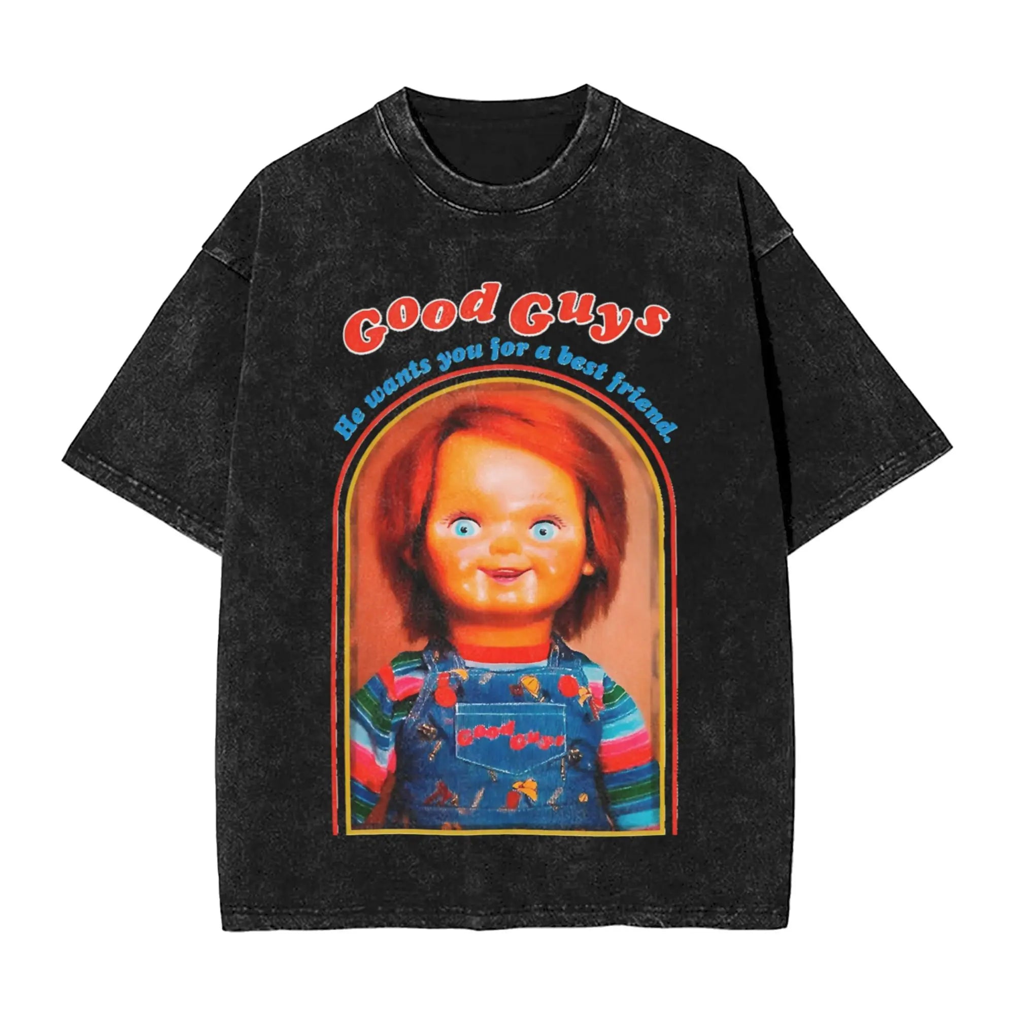 Childs Play Chucky et Tiffany objectifs de relation t-shirts pour hommes t-shirts délavés à manches courtes col rond T-Shirt 100% couverture en coton