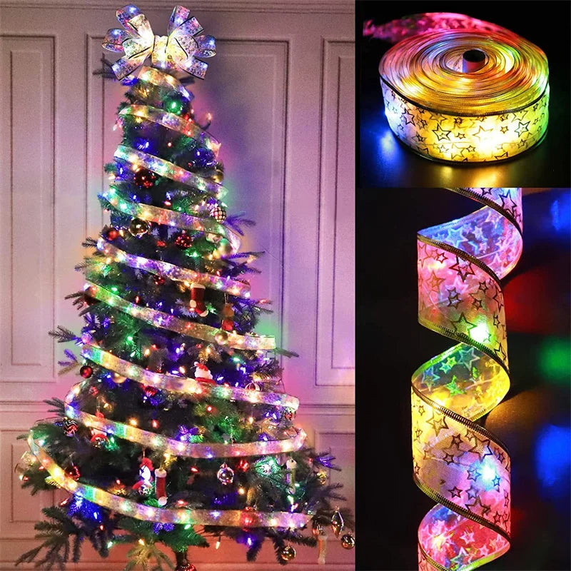 1-10m 2024 ruban de noël fée chaîne lumineuse joyeux noël décorations pour la maison vacances de noël Navidad cadeaux nouvel an 2025