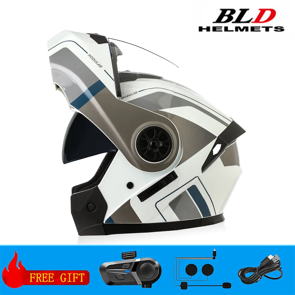BLD Casque modulaire de moto rabattable Design intégral double visière antibuée léger durable matériau ABS Moto Racing Street