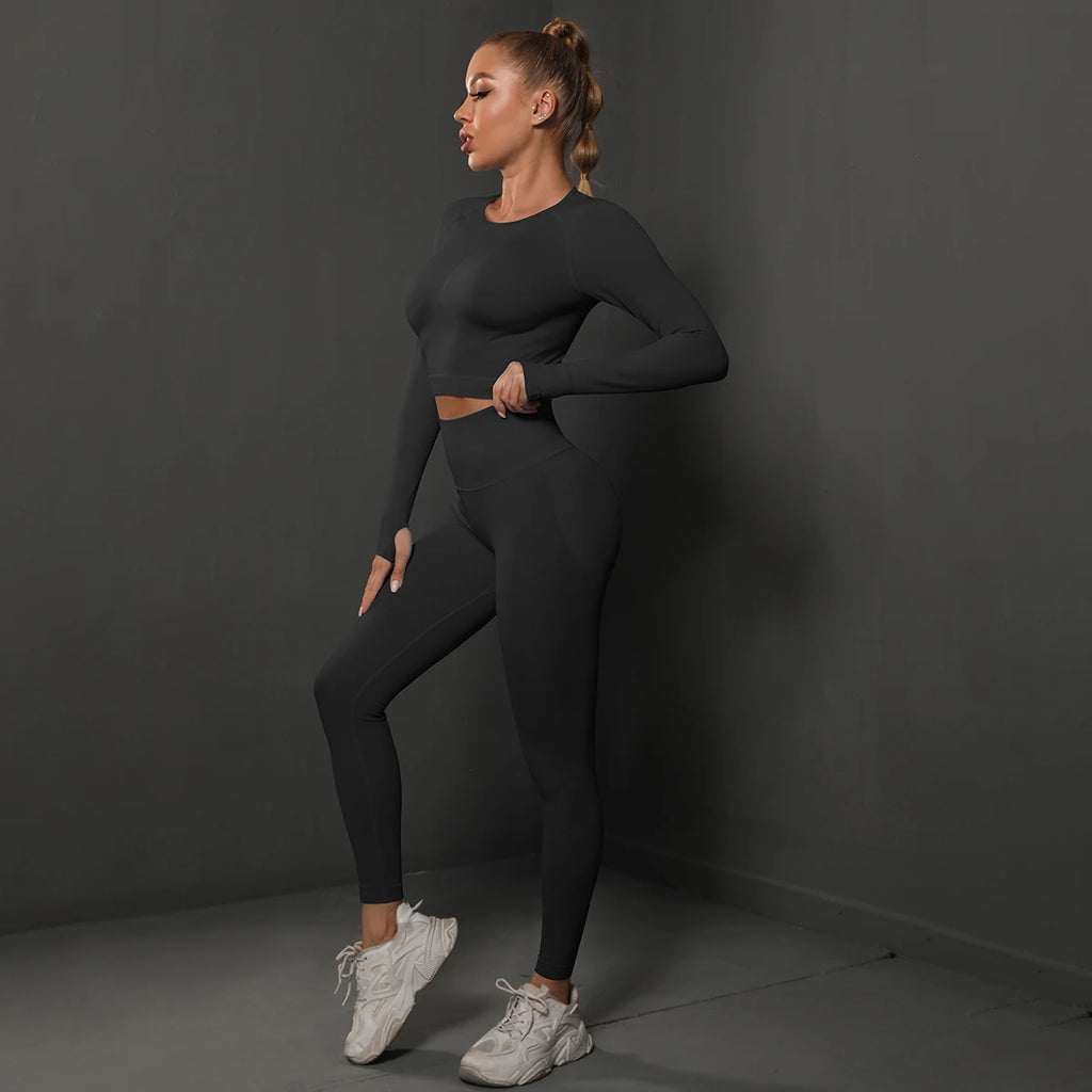 Ensemble de Yoga sans couture, haut court, Leggings taille haute, costumes pour femmes, vêtements d'entraînement de haute qualité, Fitness, ensemble deux pièces pour femmes